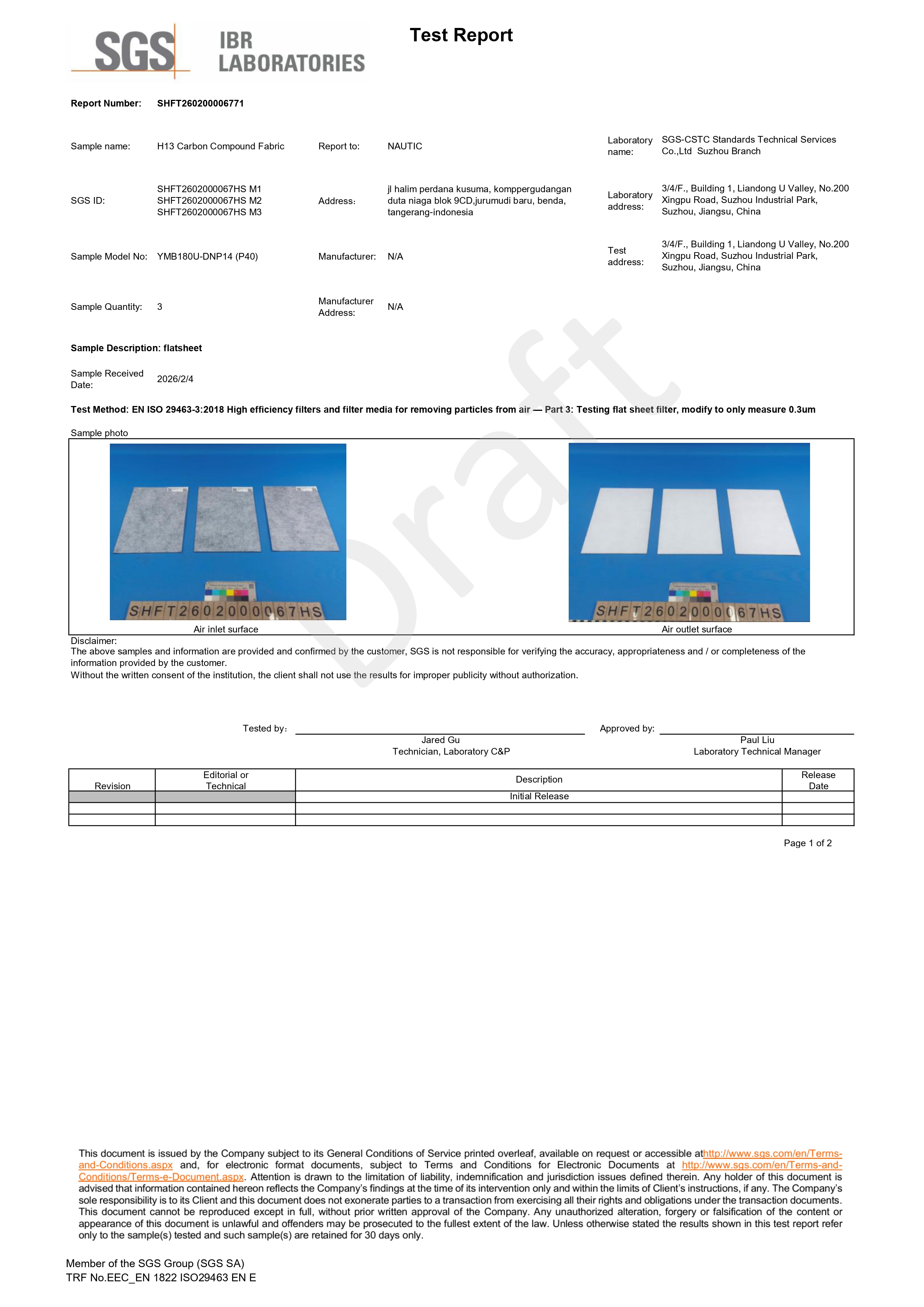 SGS Test Report Nautic Hepa - Halaman 1