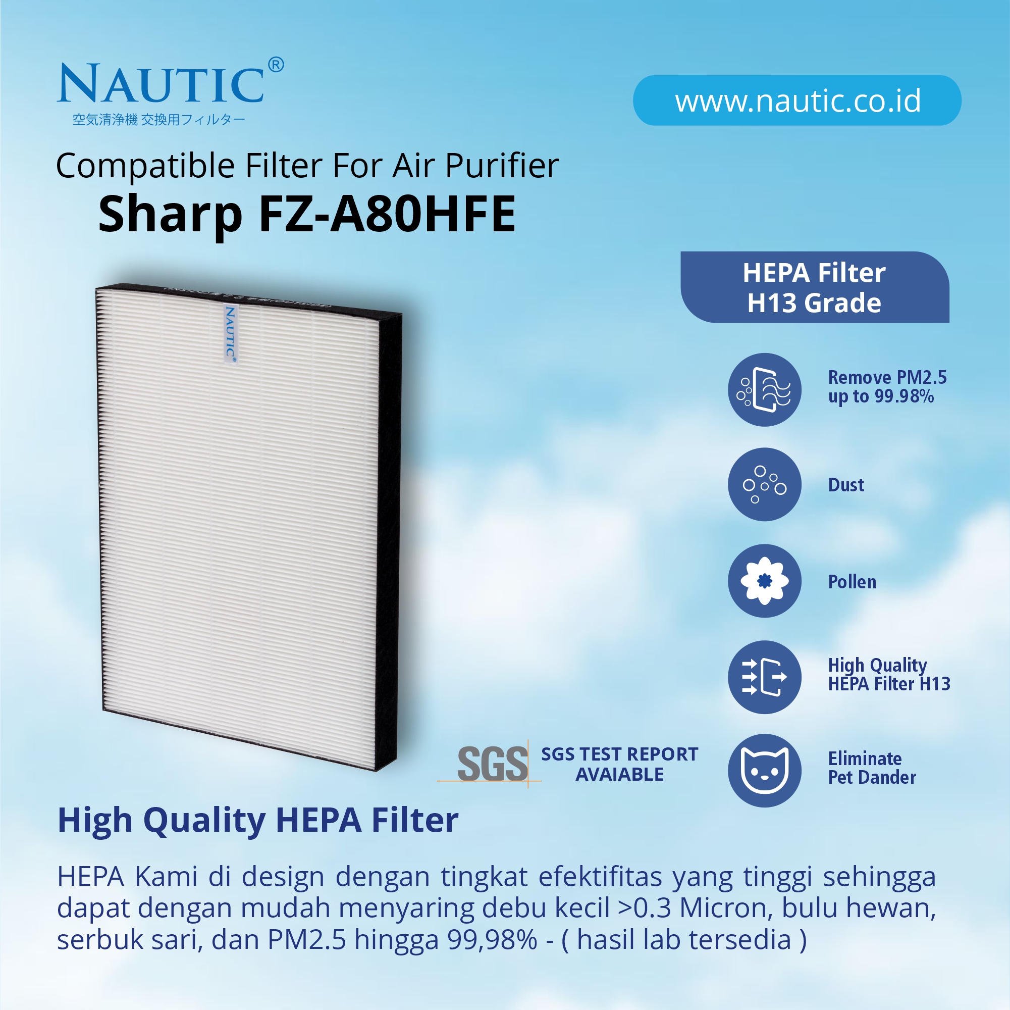NAUTIC Filter Sharp Air Purifier FZ-A80SFE FU A80 FU-A80Y FU-A80Y-N FU-A80Y-W Replacement HEPA+Carbon thumb 2