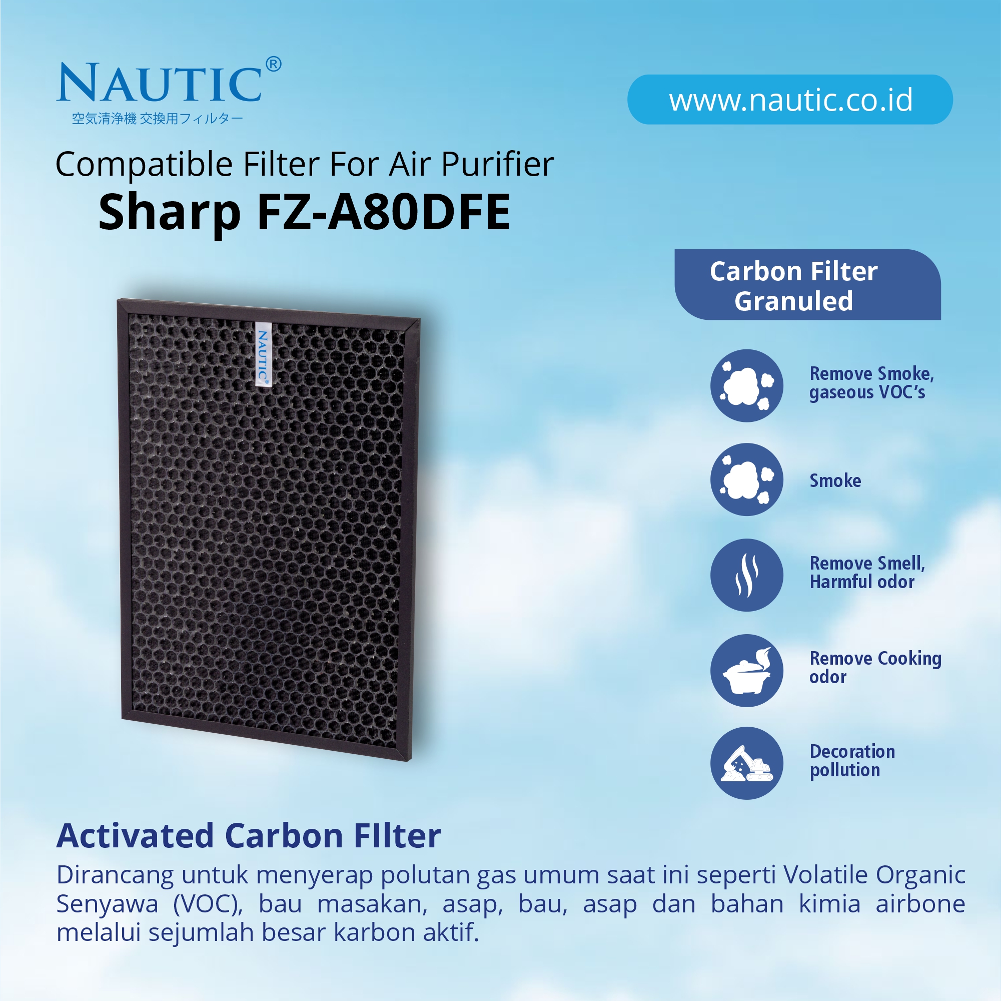 NAUTIC Filter Sharp Air Purifier FZ-A80SFE FU A80 FU-A80Y FU-A80Y-N FU-A80Y-W Replacement HEPA+Carbon thumb 3