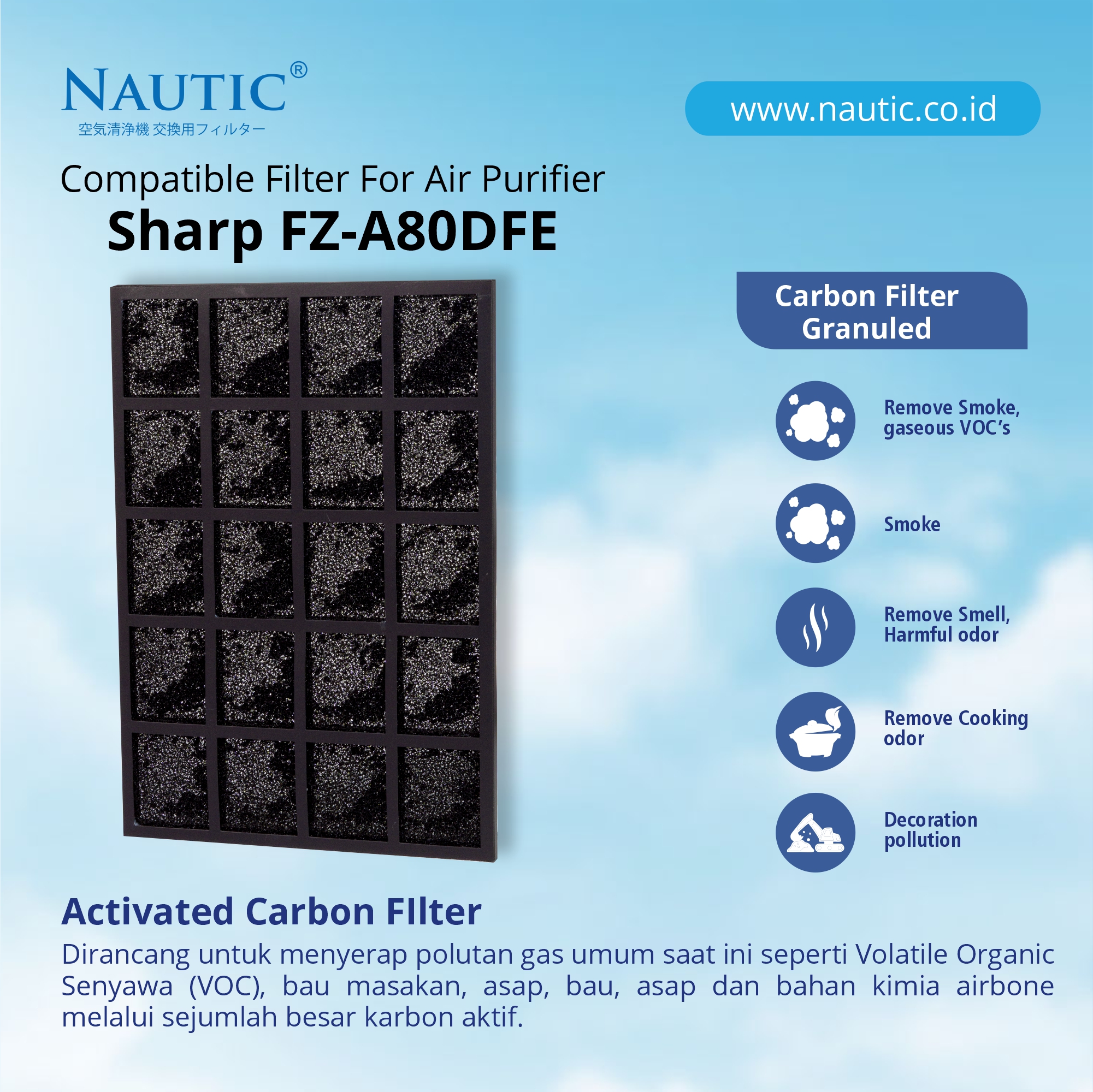 NAUTIC HEPA Replacement Sharp Air Purifier HEPA Filter FZ-A80SFE FU A80 FU-A80Y W N + Carbon thumb 3