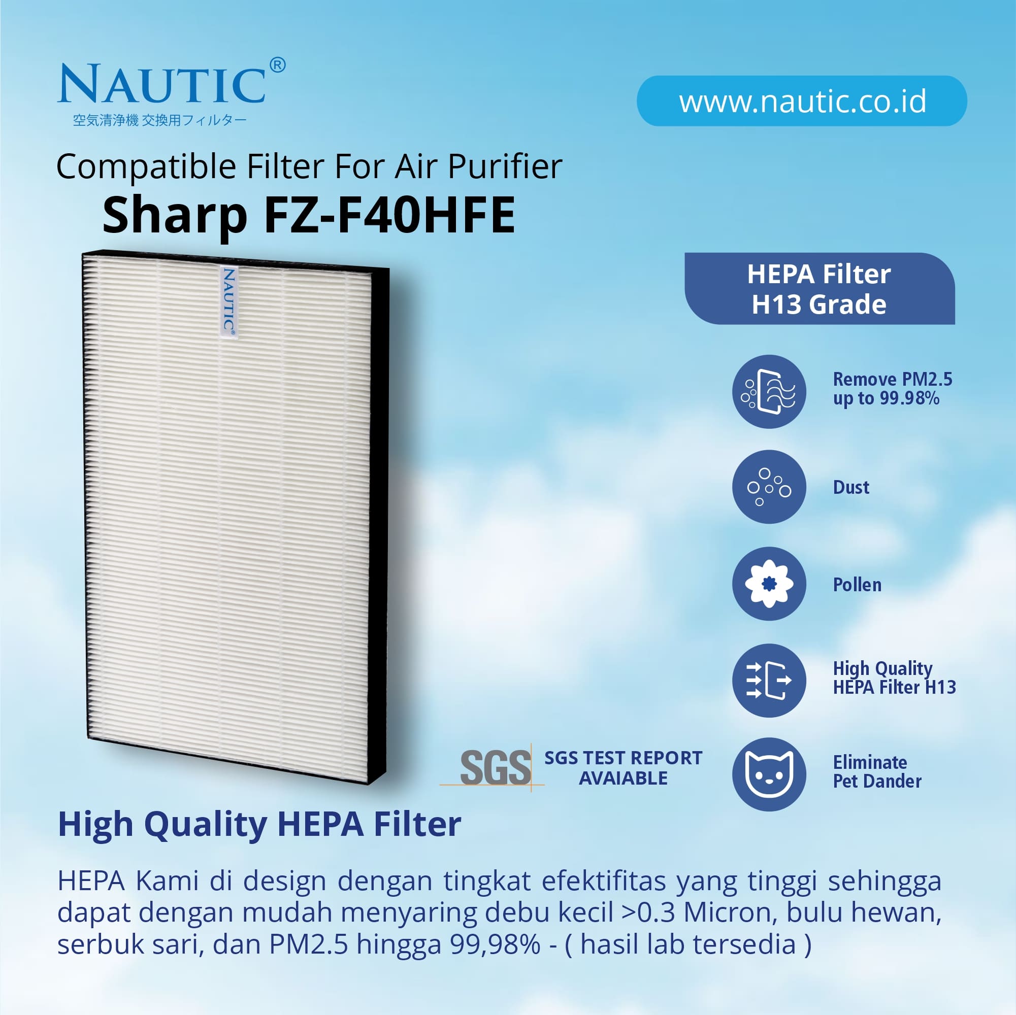 NAUTIC HEPA Sharp Air Purifier FZ-F40SFE FP-F40Y FP-JM40FP-J40Y FP-J50Y Replacement Carbon Filter thumb 2