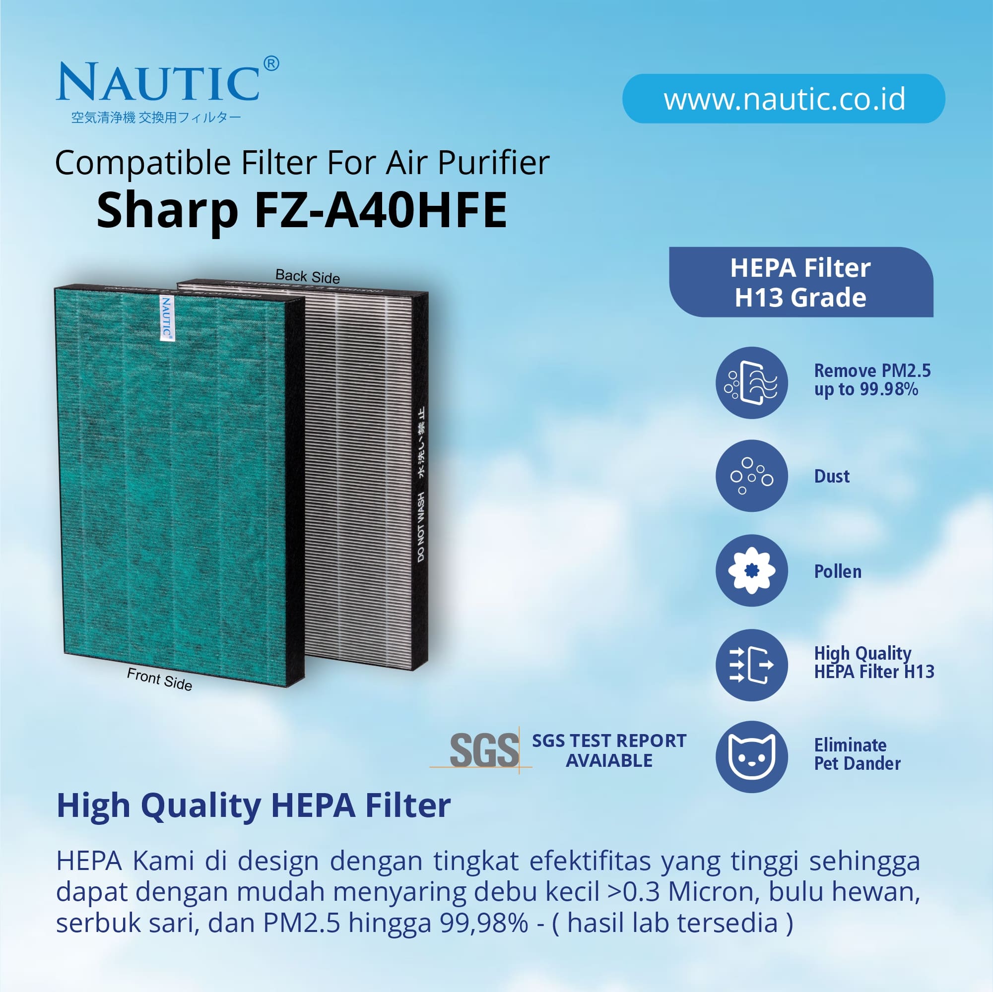NAUTIC HEPA Filter Sharp Air Purifier KC-A40Y KC-840E KC-940E KC-C70E Replacement Filter FZ-A40HFE FZ-A40DFE thumb 2