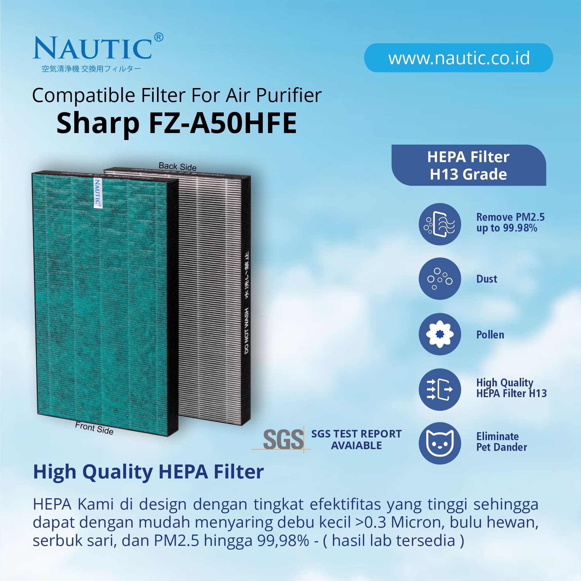 NAUTIC HEPA Filter Sharp Air Purifier KC-A50 KC-850 KC-950 KC-C100E Replacement Filter FZ-A50HFE FZ-A50DFE thumb 2