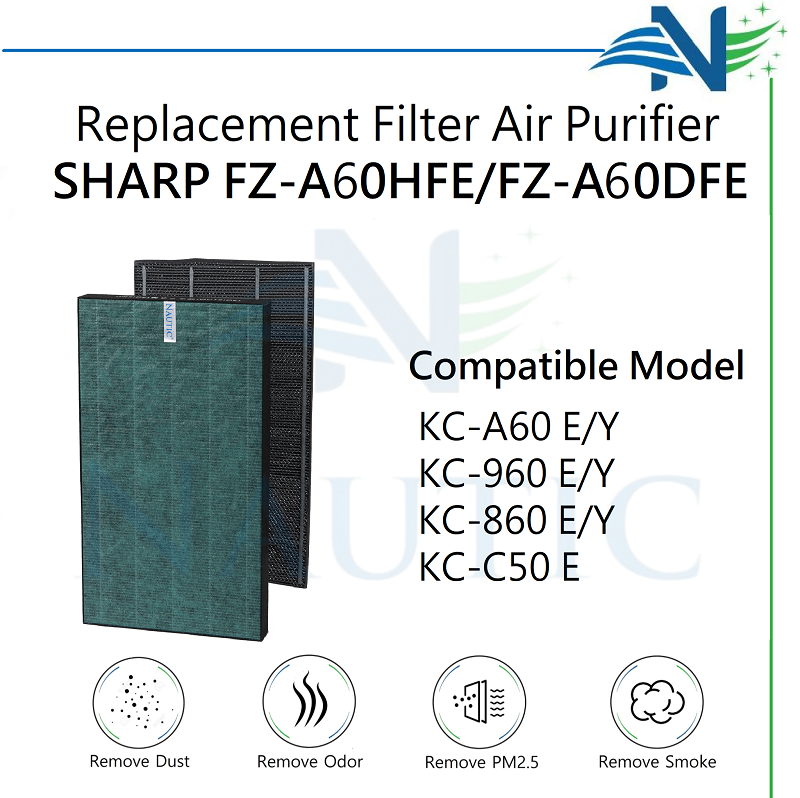 NAUTIC Filter SHARP Air Purifier KC-A60Y KI-A60Y KC-860E KC-960E Replacement Filter FZ-A60HFE FZ-A60DFE