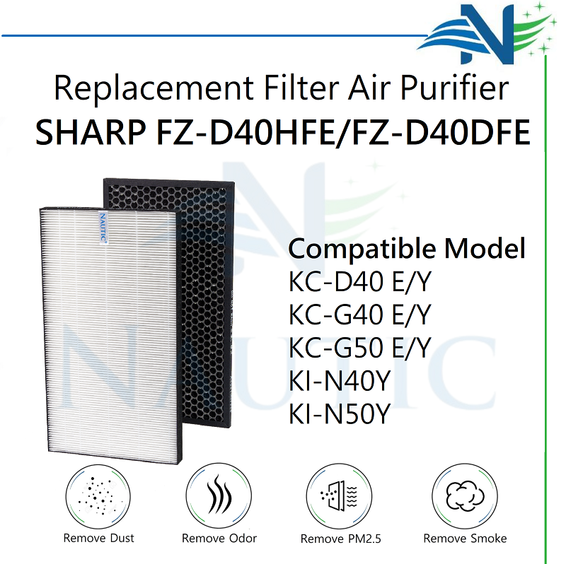 NAUTIC FILTER Air Purifier Sharp KI N40Y N50Y KI-N40Y-W/H KI-N50Y-W Replacement PFIL-A304KKEZ / FZ-D40HFE / FZ-G40DFE