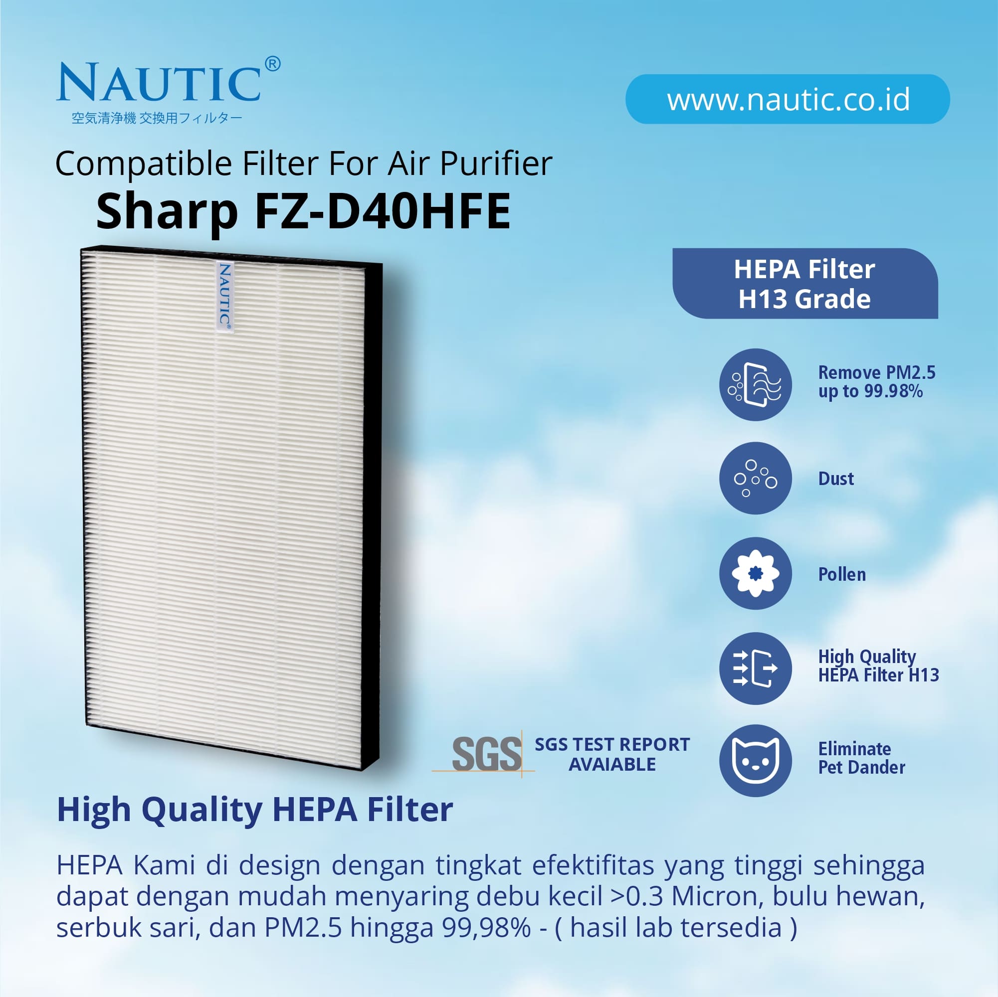 NAUTIC FILTER Air Purifier Sharp KI N40Y N50Y KI-N40Y-W/H KI-N50Y-W Replacement PFIL-A304KKEZ / FZ-D40HFE / FZ-G40DFE thumb 2