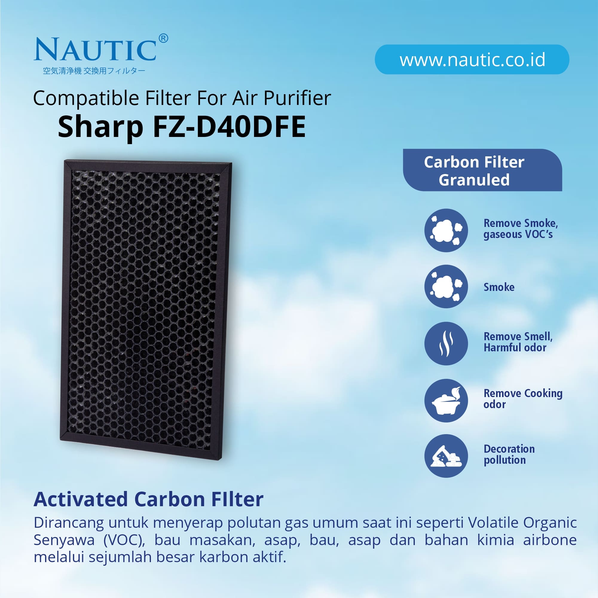 NAUTIC FILTER Air Purifier Sharp KI N40Y N50Y KI-N40Y-W/H KI-N50Y-W Replacement PFIL-A304KKEZ / FZ-D40HFE / FZ-G40DFE thumb 3