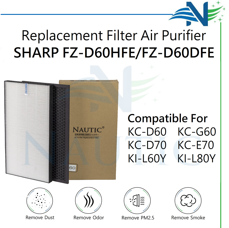 NAUTIC Replacement Filter untuk SHARP KC G60 KC-G60E KC D60 KC-D60 KC-D70E KC-E70 Pengganti filter air purifier FZ-D60HFE