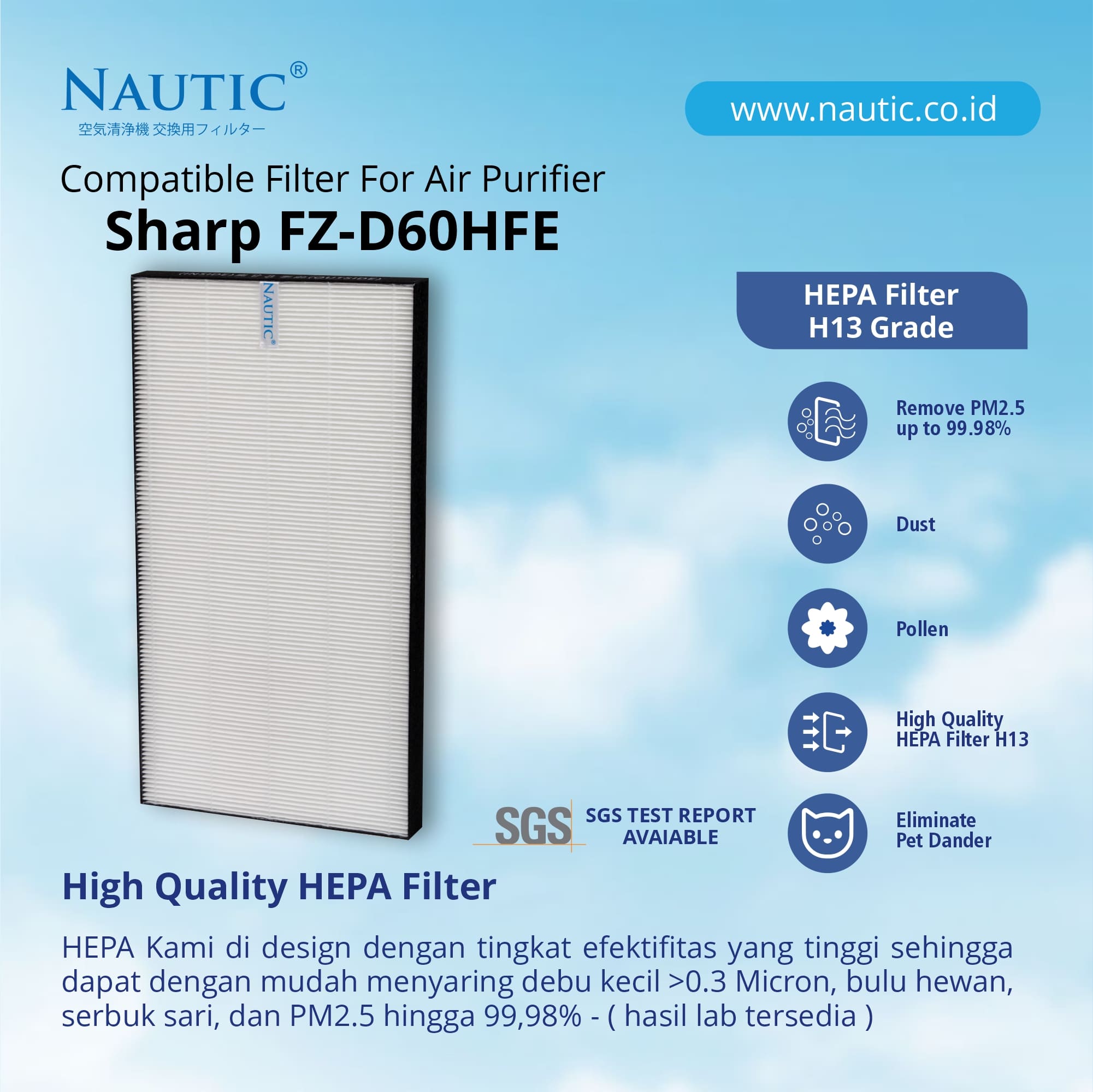 NAUTIC Replacement Filter untuk SHARP KC G60 KC-G60E KC D60 KC-D60 KC-D70E KC-E70 Pengganti filter air purifier FZ-D60HFE thumb 2