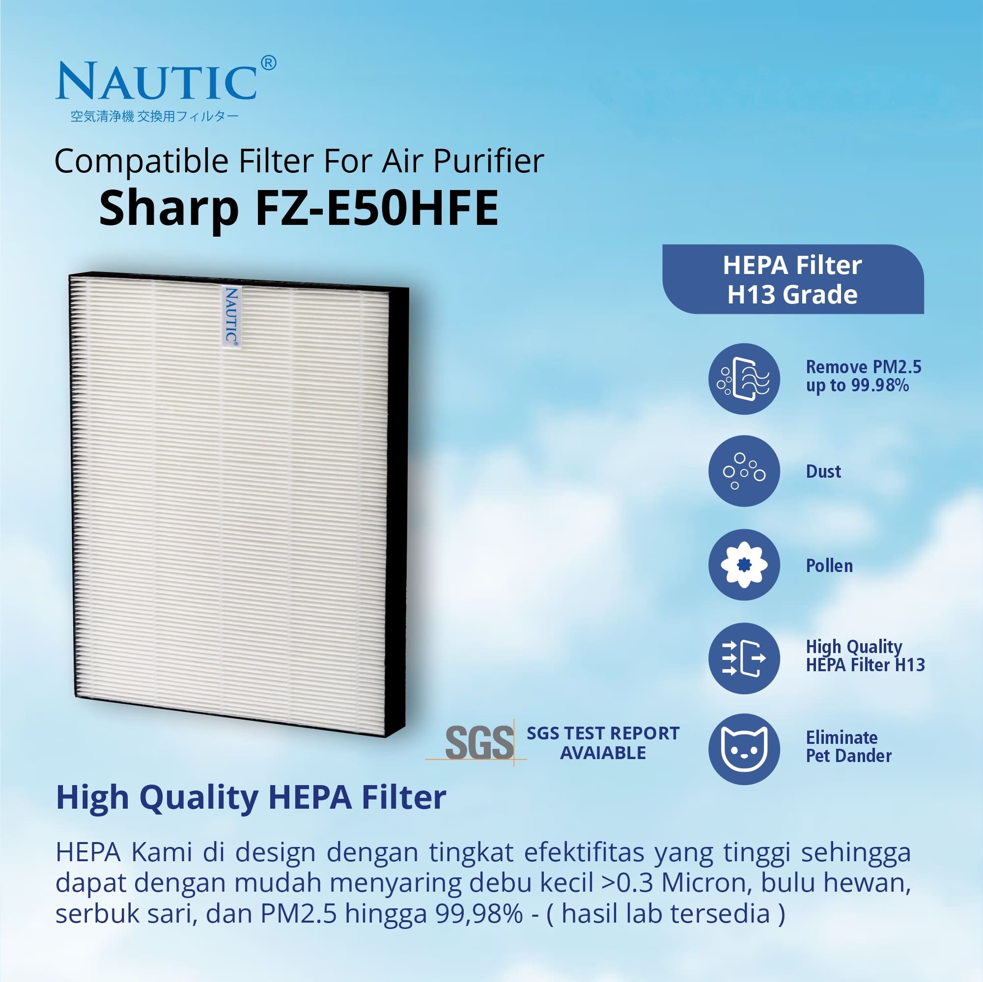 NAUTIC HEPA Filter Air purifier sharp FZ-E50HFE + FZ-E50DFE FP-E50Y FP-E50TA FP-E50Y-W filter pembersih udara sharp FP-E50 thumb 2