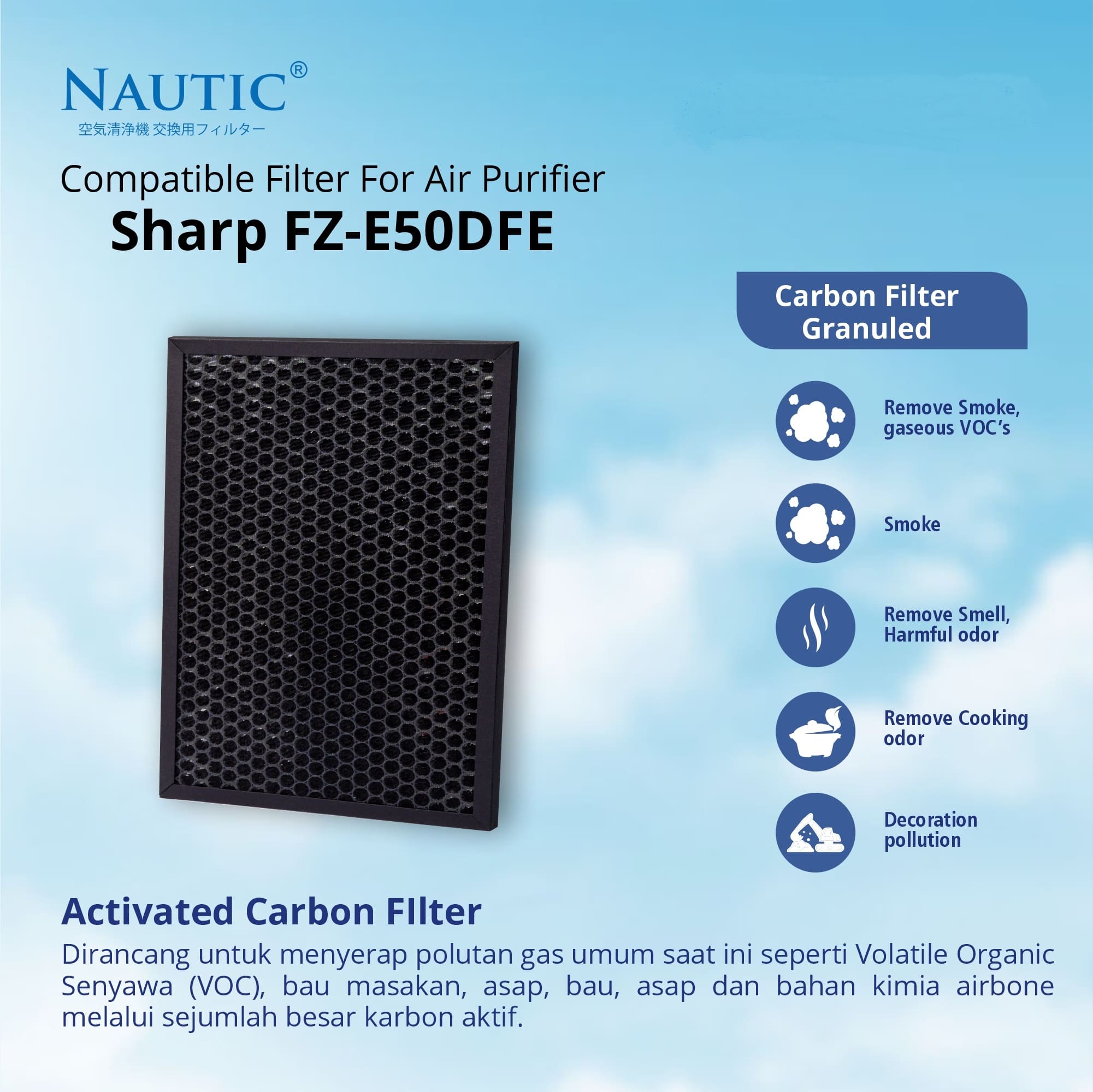 NAUTIC HEPA Filter Air purifier sharp FZ-E50HFE + FZ-E50DFE FP-E50Y FP-E50TA FP-E50Y-W filter pembersih udara sharp FP-E50 thumb 3
