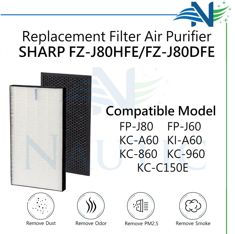 NAUTIC HEPA Filter Sharp Air Purifier FP-J60Y FP-J80Y KI-A60Y Replacement FZ-J80HFE FZ-J80DFE