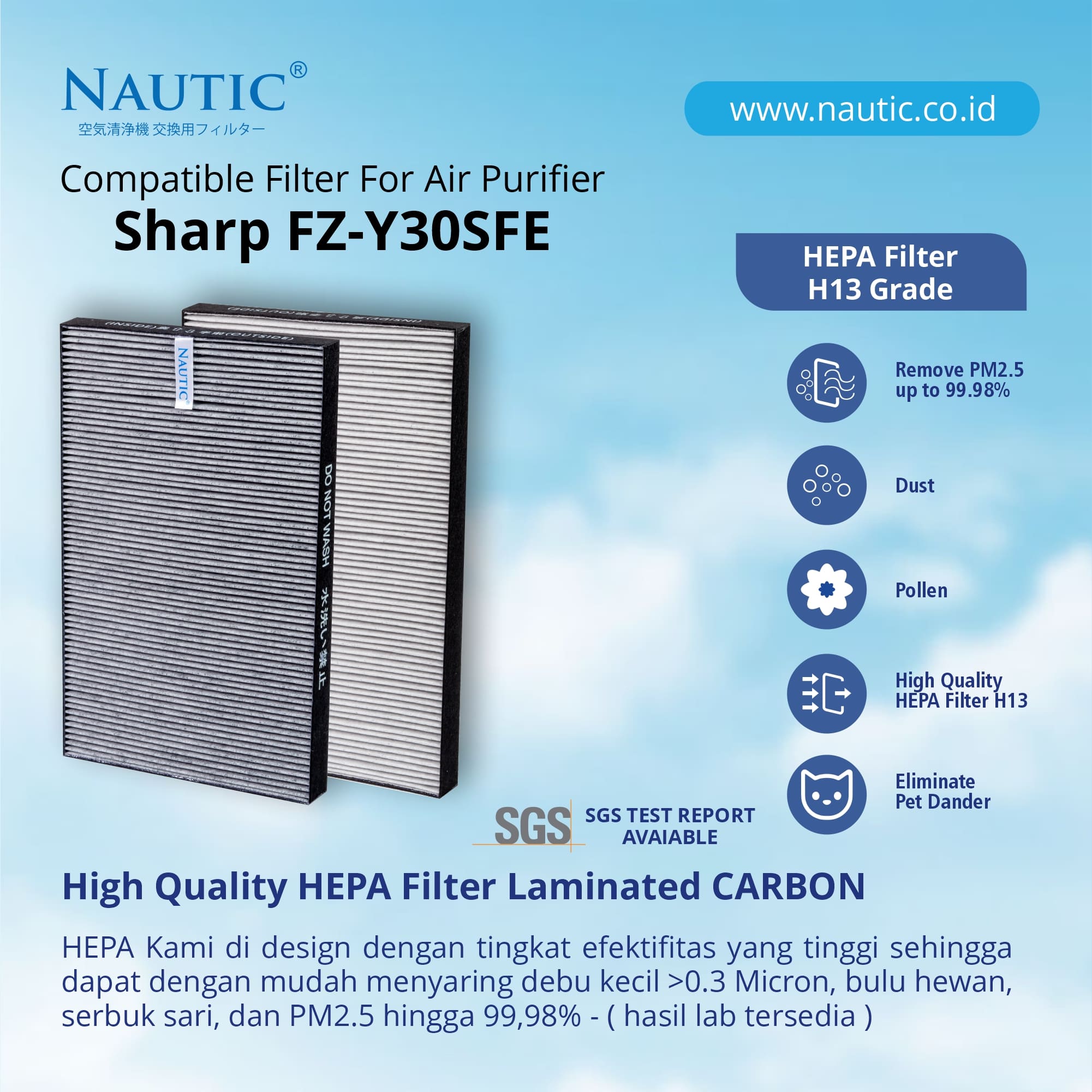 NAUTIC HEPA Replacement Filter Air Purifier Sharp FZ-Y30SFE FU-Z31Y FU-Y30E KC-930 / HEPA + Carbon Filter thumb 2