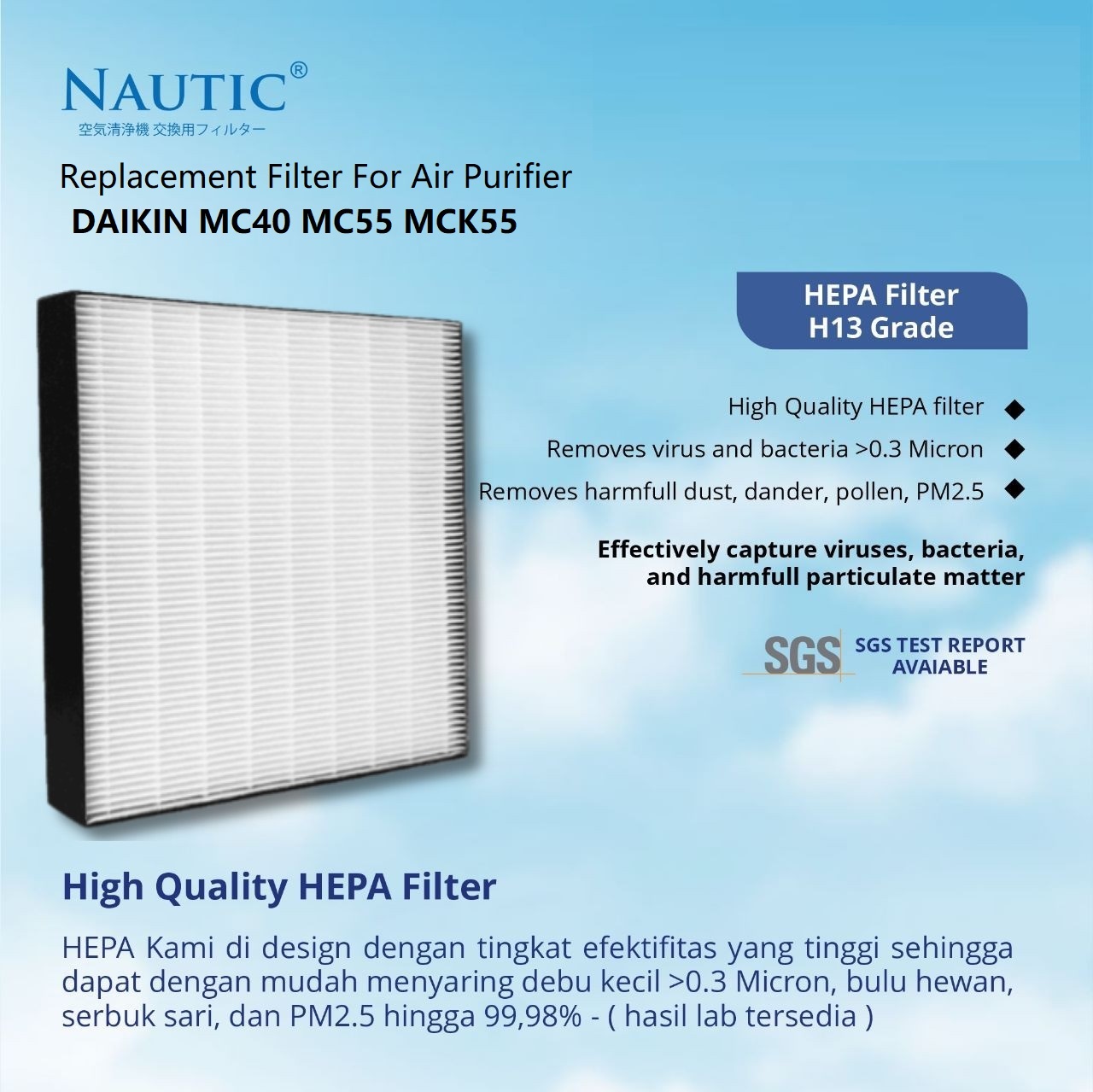 NAUTIC HEPA Filter DAIKIN MCQ30 / MC30 / MC40 / MC55 / MCK55 Replacement Dust Collection KAFP0808B4E BAFP500A thumb 3