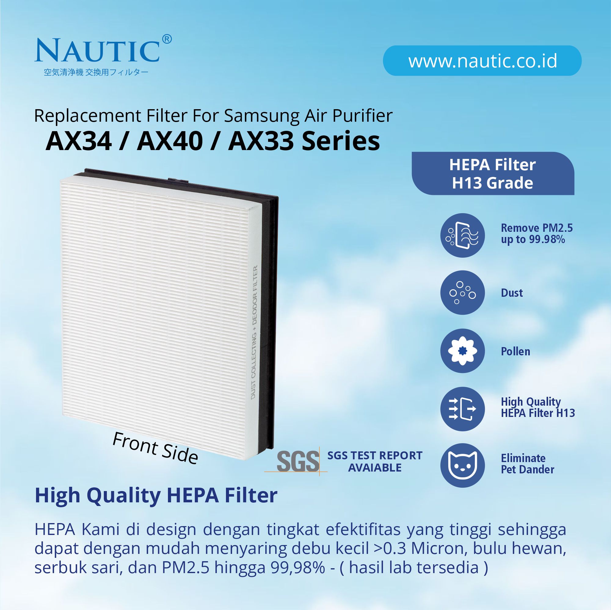 NAUTIC Replacement Filter Air Purifier Samsung AX34 CFX-G100/GB For AX34R AX40R AX34R3020WW AX40R3030WM thumb 2