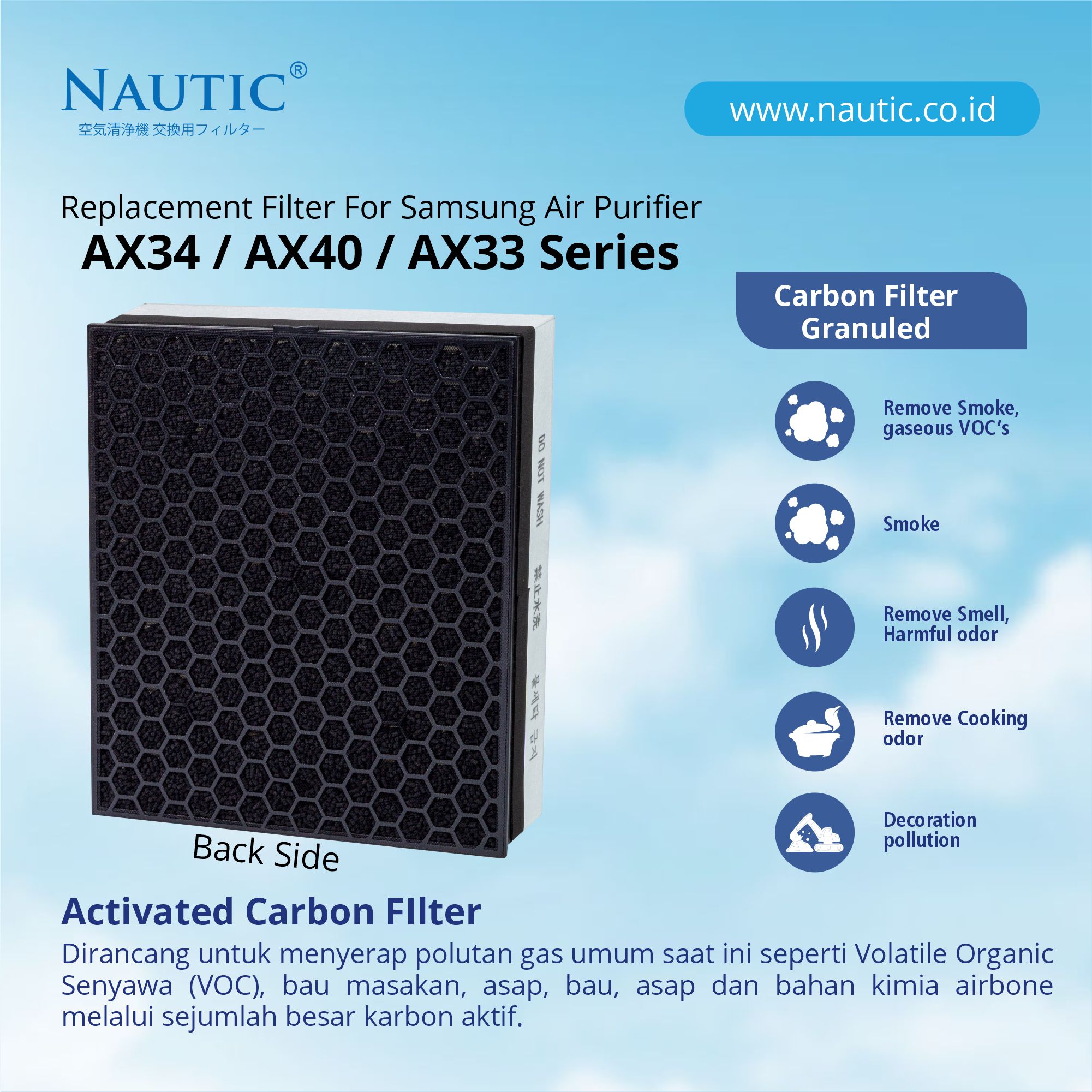 NAUTIC Replacement Filter Air Purifier Samsung AX34 CFX-G100/GB For AX34R AX40R AX34R3020WW AX40R3030WM thumb 3