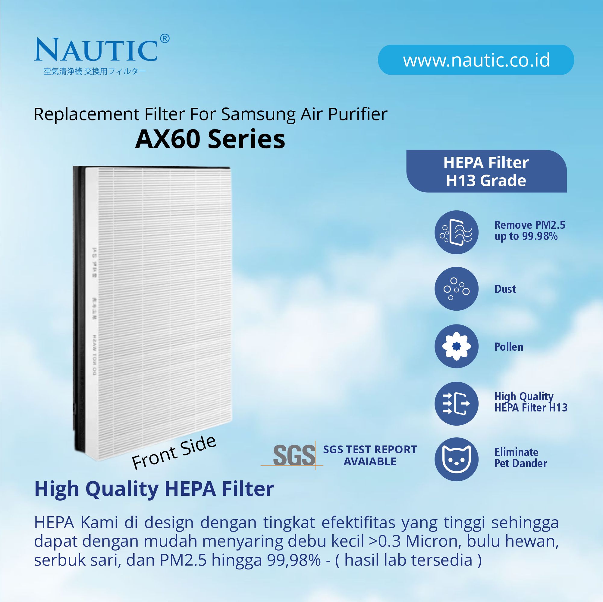 NAUTIC Hepa FILTER Samsung Air Purifier AX60 AX60R AX60R5080WD AX5000 Replacement thumb 2