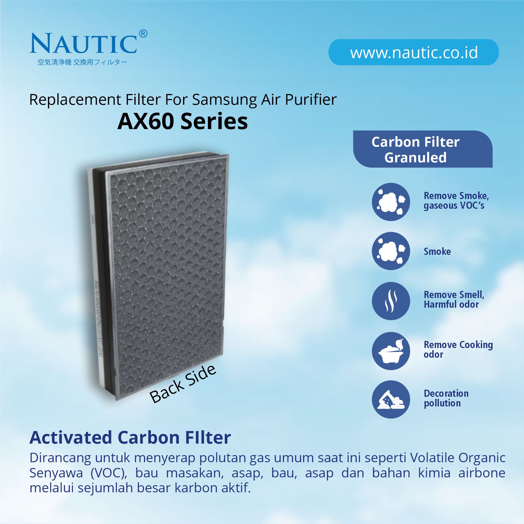 NAUTIC Hepa FILTER Samsung Air Purifier AX60 AX60R AX60R5080WD AX5000 Replacement thumb 3