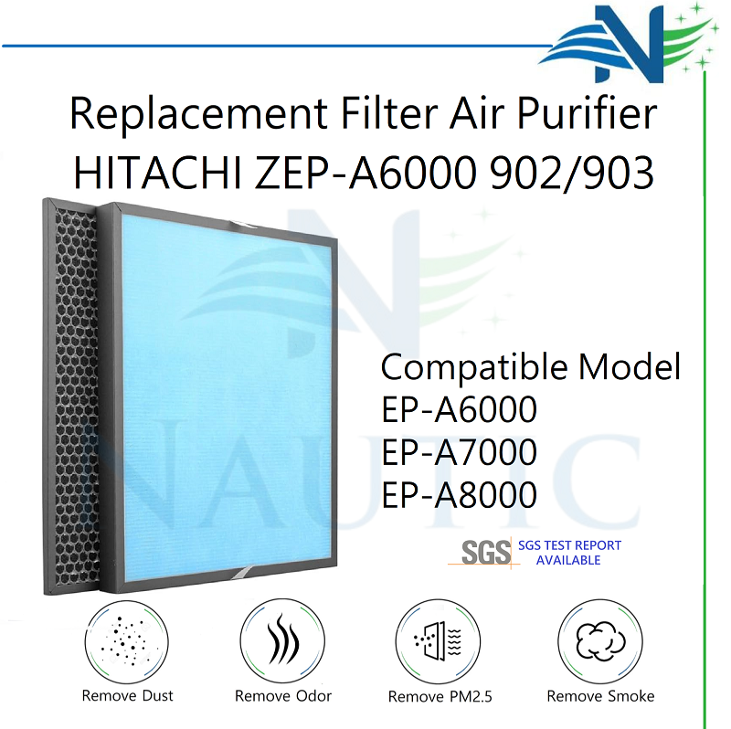 NAUTIC HEPA - Filter + Carbon Hitachi Air Purifier Filter EP-A6000 EP-A7000 EP-A9000 Replacement EPF-DV1000 / EP-A6000 902